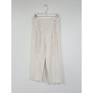 Umgee Sz L Cream Linen Cotton Blend Casual Pants